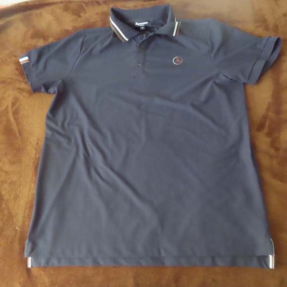 Aquascutum Polo Shirt Mens Black Brown White Trim sz 110 - Picture 1 of 9